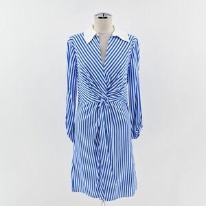 Adrianna Papell Stripe Twist Front Dress Size 4 Blue White Quarter Sleeve Mini